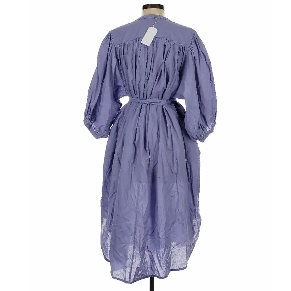 Bellerose Isis Blue 100% Cotton Oversized Gathered Back Midi Shirt Dress NWT OS